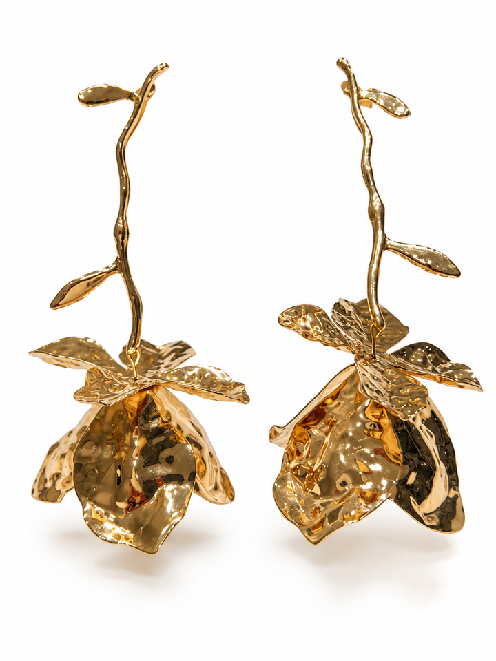 Brinco Flor de Âmbar Dourado