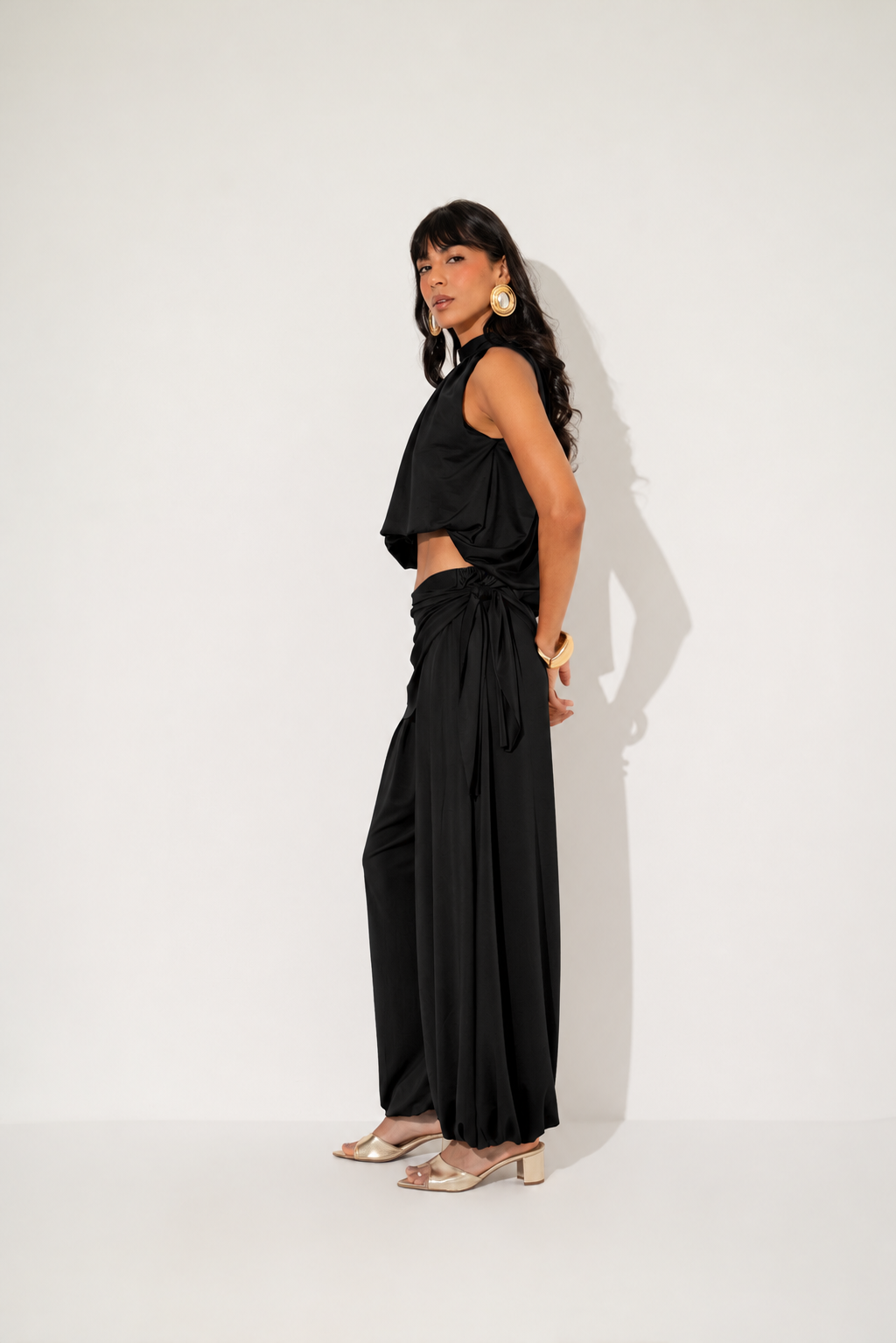 Blusa frente única Preto em Jersey